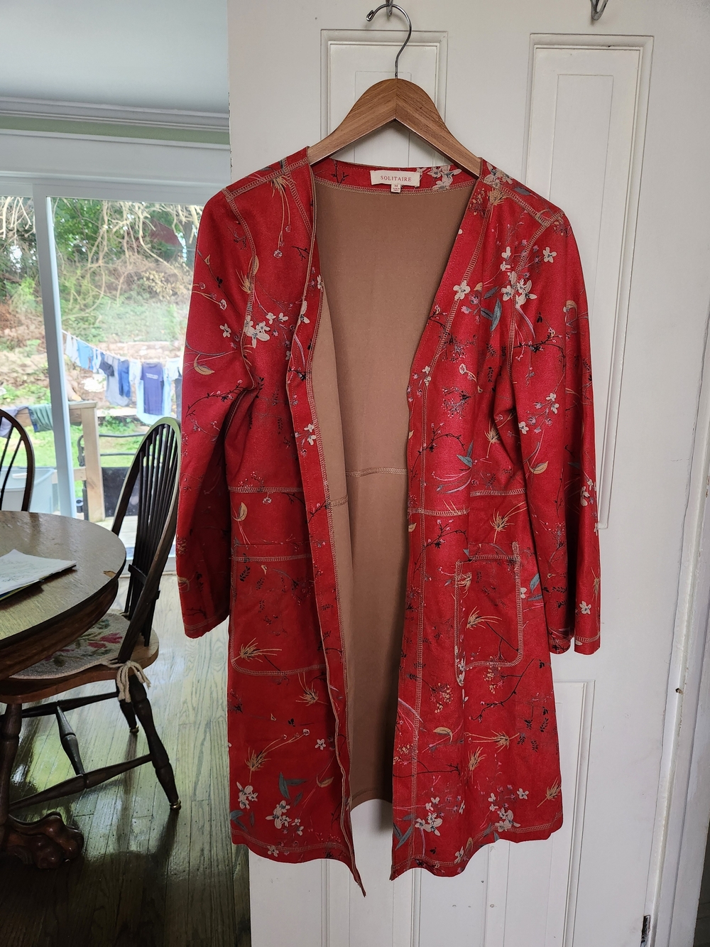 Red Floral Open Duster Coat